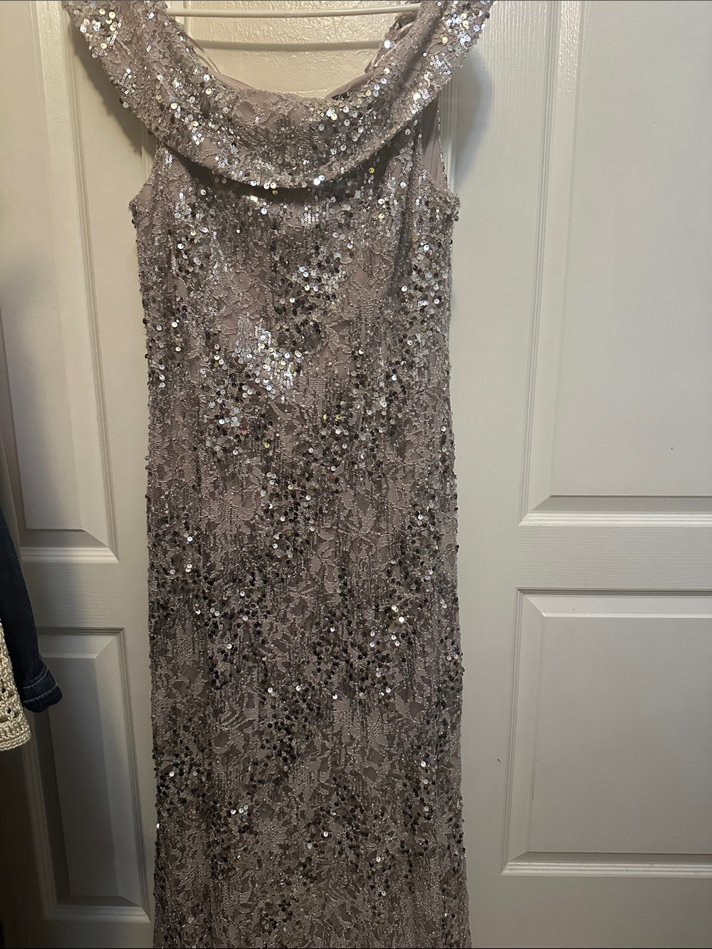 Alex Evenings Sequined Cowl Neck Maxi Dress in Dusty Mauve